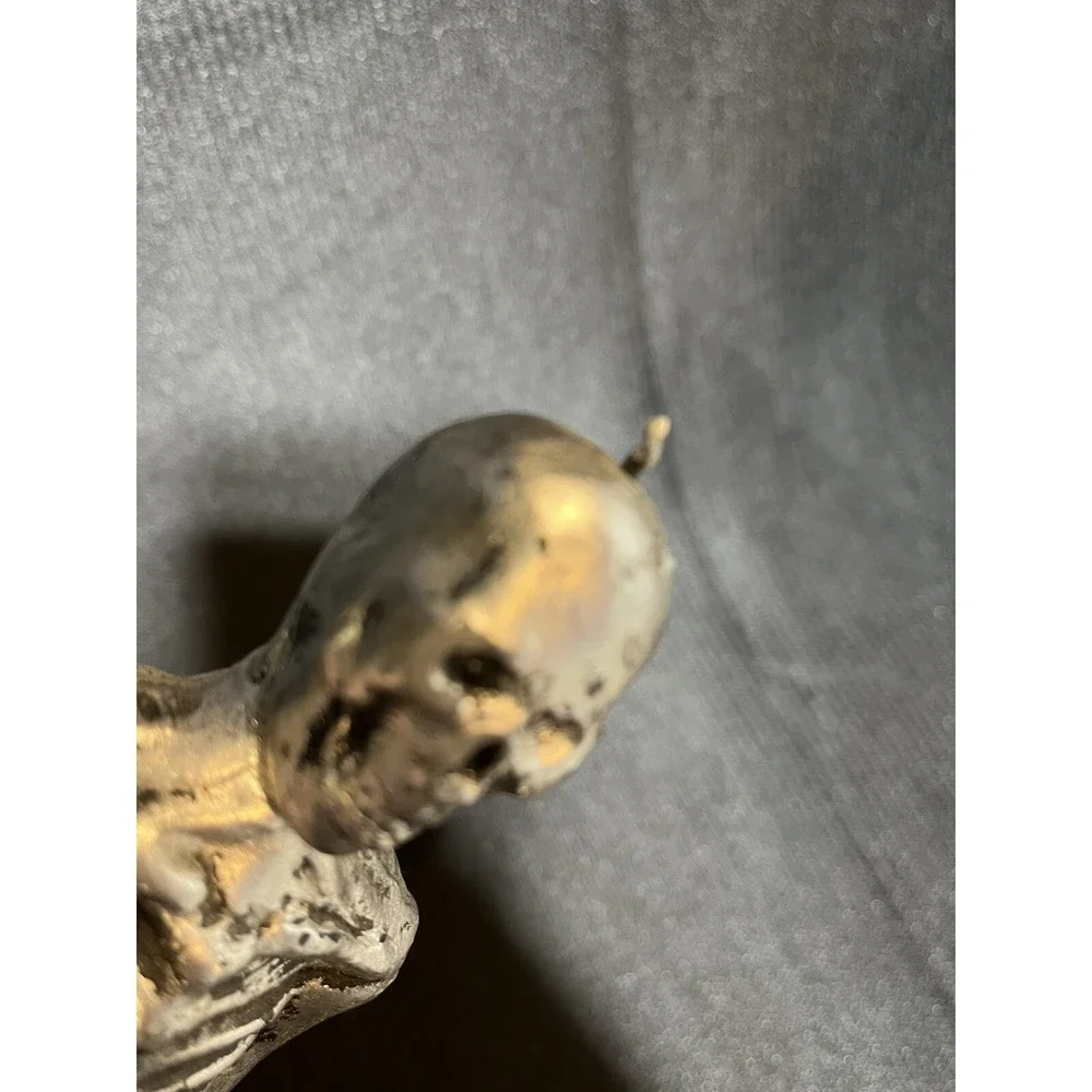 Halloween Taper Candle Skeleton Silver Colored Unused Unique VTG